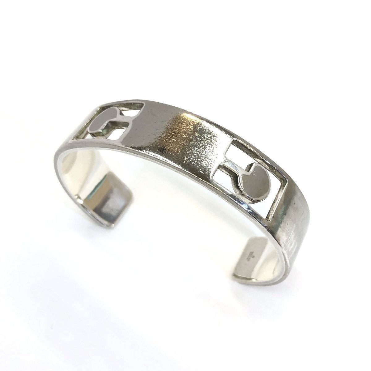 中古 GUCCI グッチ バングル Gロゴ プレート オープンG シンプル シルバー 925 イタリア製 約18.5cm相当 アクセサリー RLV2366M拍卖