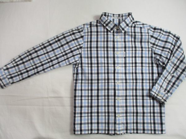 BE468【BeBe・べべ】チェック模様 長袖 シャツ 男児 淡黒・淡青 130拍卖