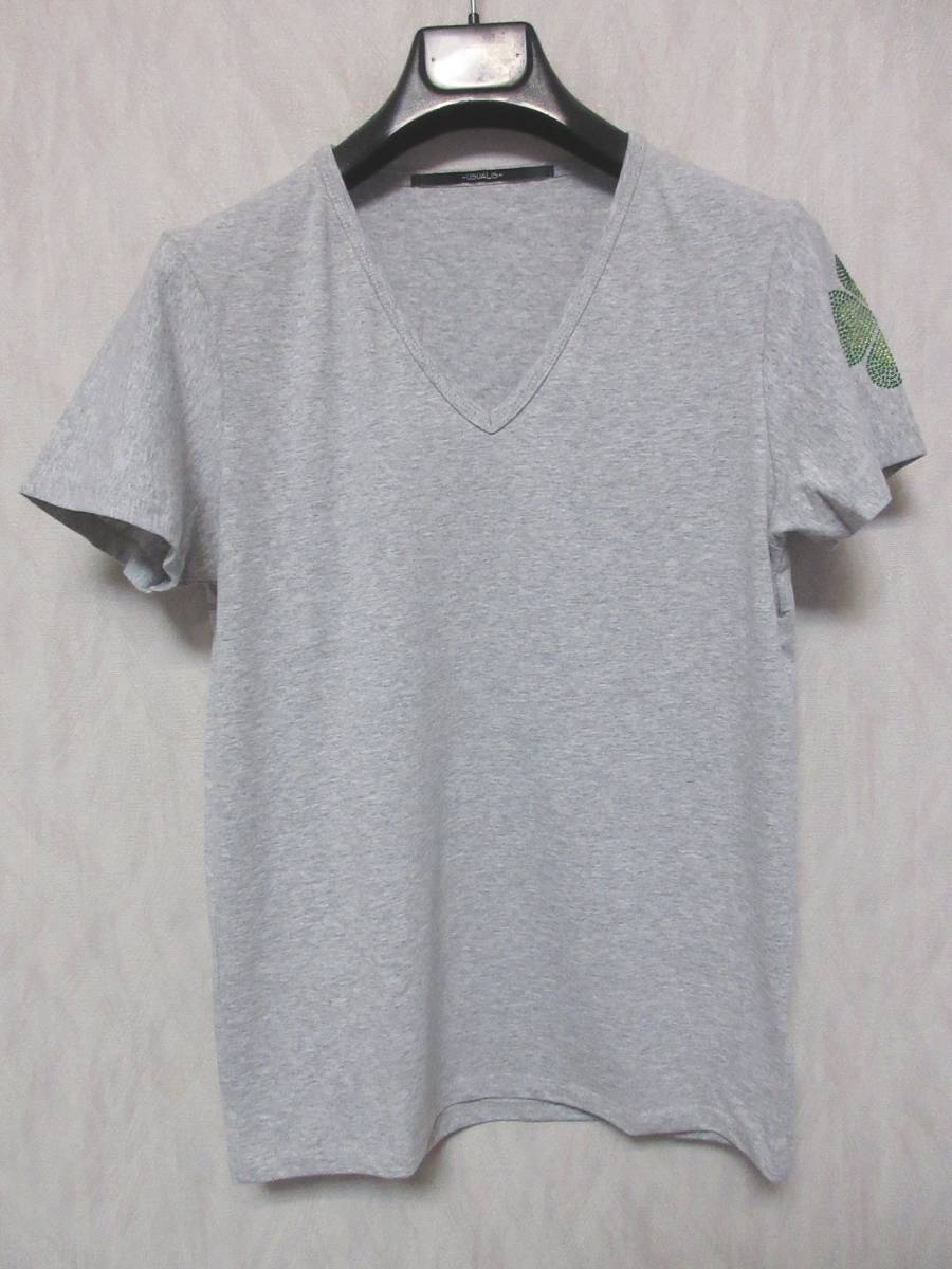 ウザリス USUALIS Vネック 半袖 カットソー クローバーデザイン グレー M yg1785拍卖