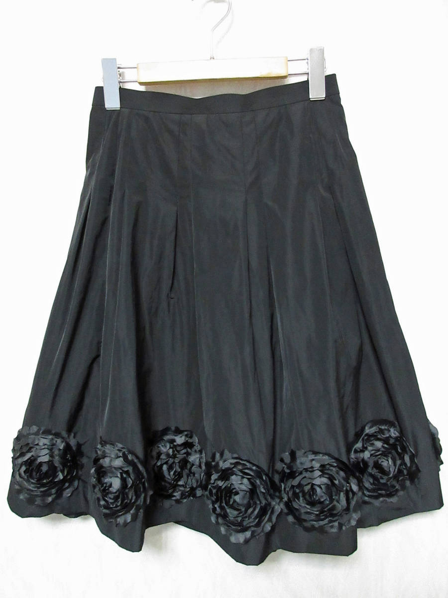 コウジワタナベ KOJI WATANABE STYLE フレアスカート お花 黒 ブラック 9 irmri kn23拍卖