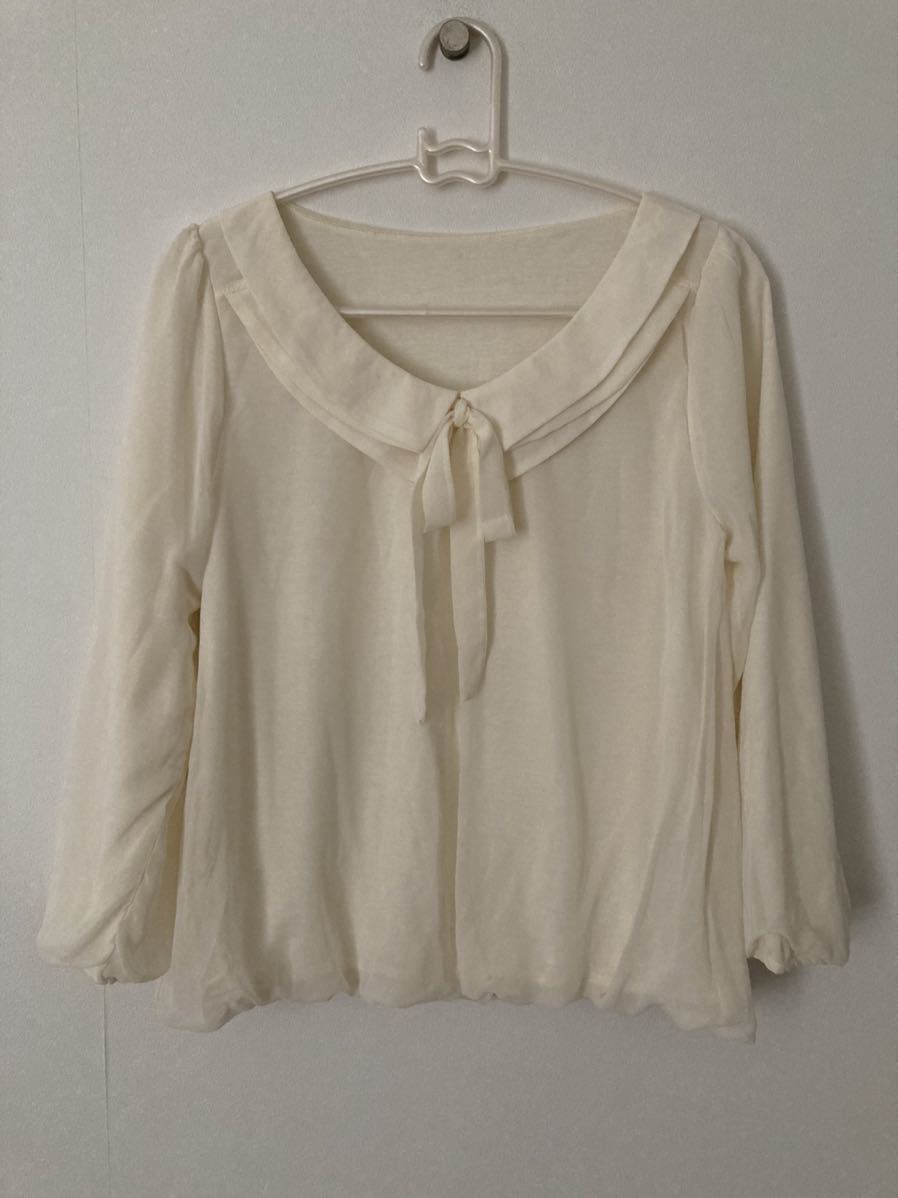 VIS/ビス シフォン素材 長袖カットソー オフホワイト ナチュラル M拍卖