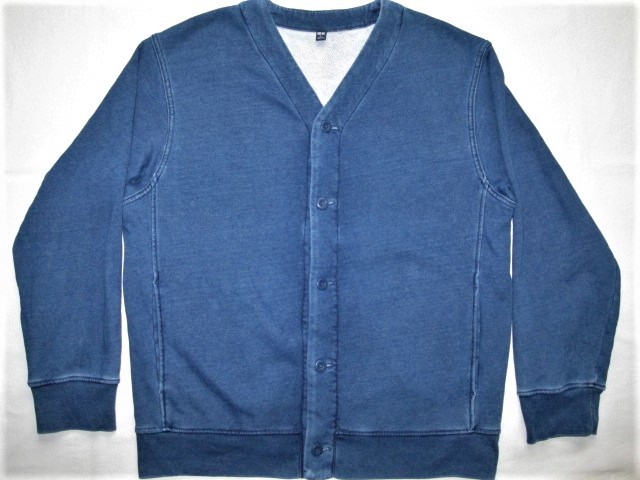 ★古着 2022年 UNIQLO ユニクロ インディゴカーディガン(長袖) L 65.BLUE ウォッシュ加工 オーバーサイズシルエット カジュアル感 メンズ★拍卖