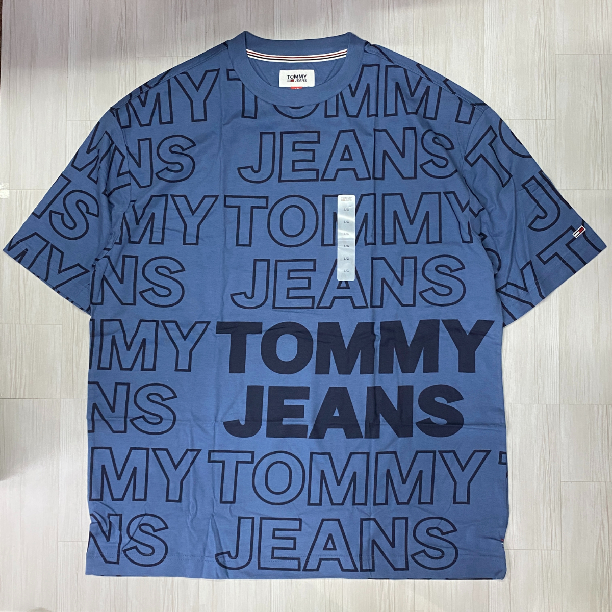 TOMMY HILFIGER USA正規品 【M】 TommyJeans トミージーンズ TJ総柄 90s オーバーサイズ ビッグ Tシャツ メリディアンレイク (R4F-25)拍卖