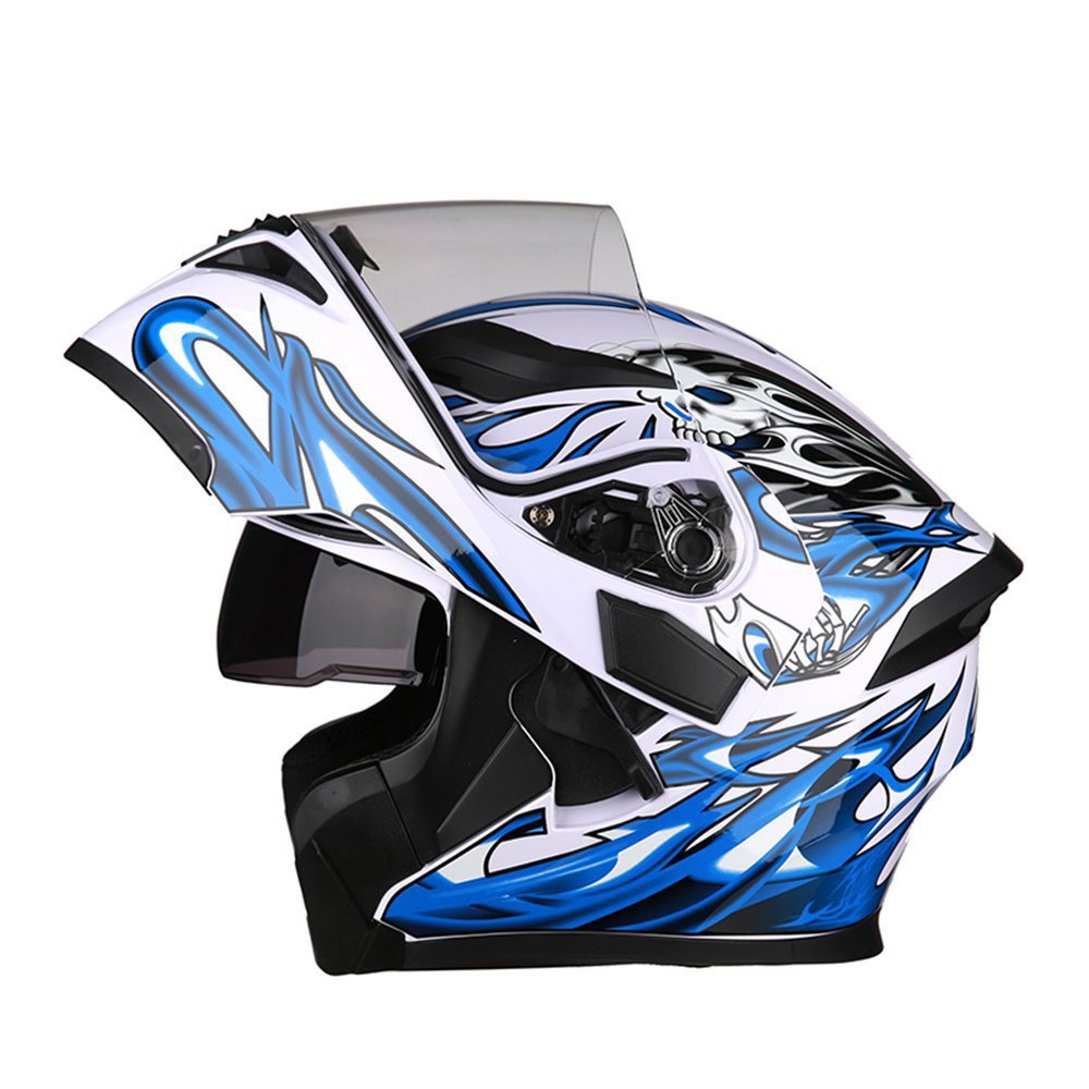 TZX498★多色システムヘルメットフリップアップヘルメットバイクヘルメット人気フルフェイスヘルメットダブルシールドホワイトブルー幽霊拍卖