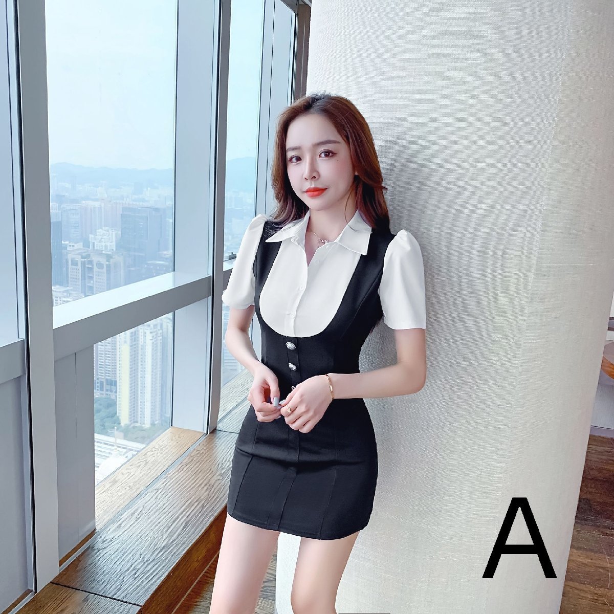 ZJM1709 バイカラー ドッキング切替 とろみ素材シャツレイヤード オシャレセクシー エロかわ ぴったりボディライン 拍卖