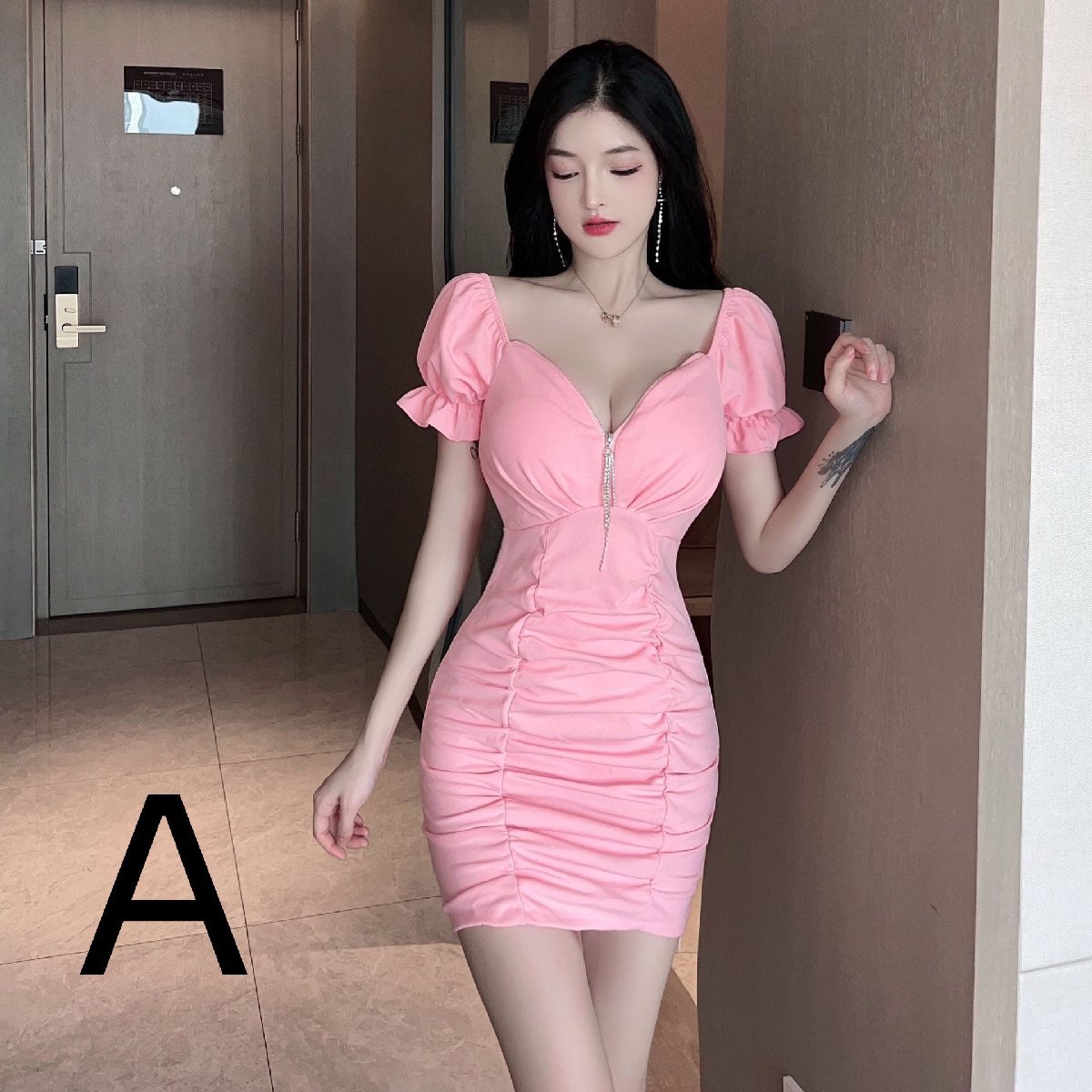 ZJM1719 *肩開き*ギャザー入*オフショル*タイトワンピース*セクシー*エロかわ*ぴったりボディライン*レースアップ仕様拍卖