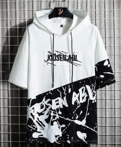 LHK1929★夏服 メンズ Tシャツ 半袖 パーカー おしゃれ 大きいサイズ カットソートップス フード付き 無地拍卖