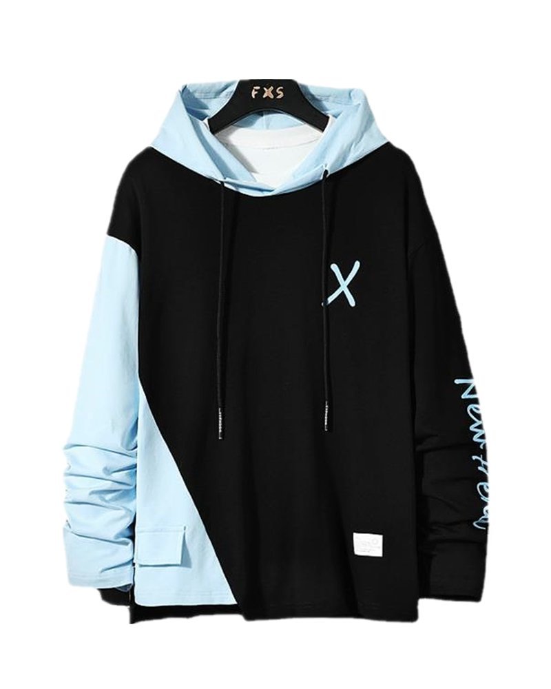 LHK1883★パーカー メンズ 長袖 フード付き トレーナー ゆったり バイカラー おしゃれ カジュアル プルオーバー 大きいサイズ拍卖
