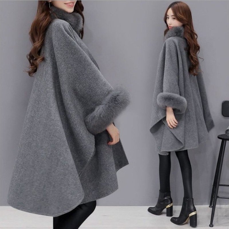 LYW1330★ポンチョ コート ファーコート ケープコート ビッグシルエット コクーン コート レディース カシミヤ ウールコート拍卖