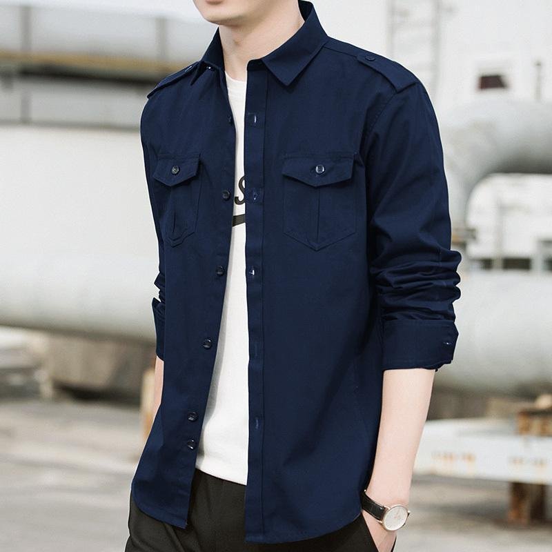 cjx1006★シャツ メンズ 長袖 綿 ミリタリーシャツ 無地シャツ ワークシャツ コットンシャツ スリム トップス お兄系 拍卖