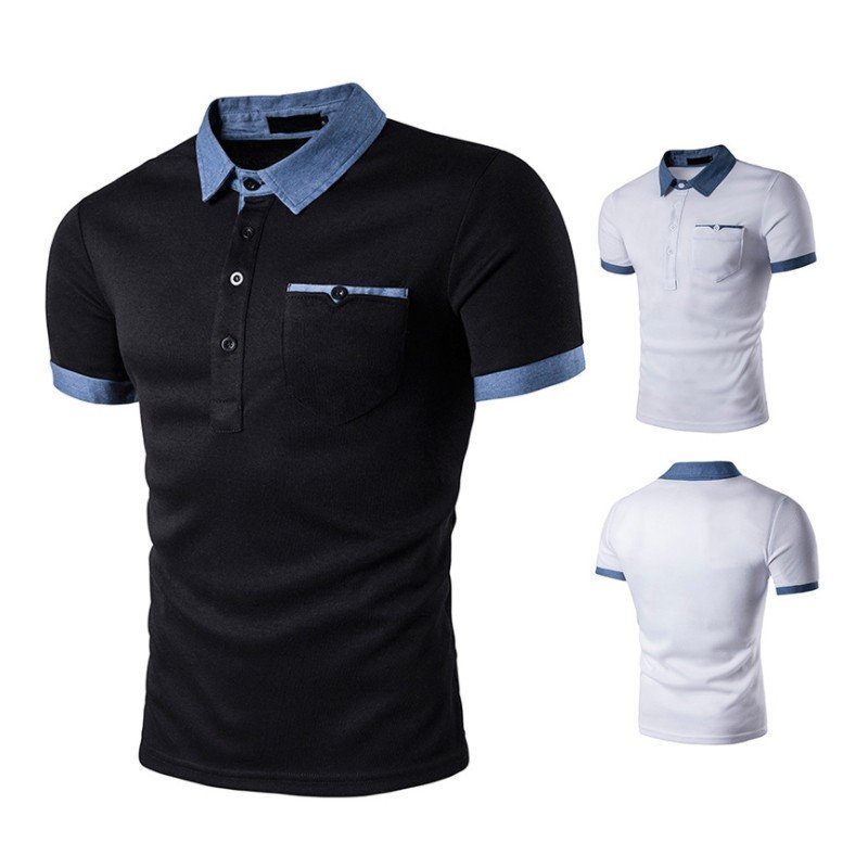 cjx1011★ゴルフウェア デニム オシャレ 切り替え 夏 スポーツ 新作ポロシャツ メンズ 半袖 ゴルフウェア デニム オシャレ拍卖