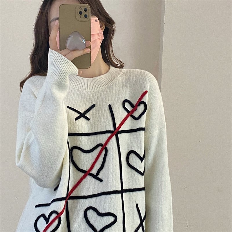 LYW1592★ファッションブランドのデザインセンスマイナーデザイン趣味カップルハートセーター男女秋冬insけだるいヘッジニット拍卖