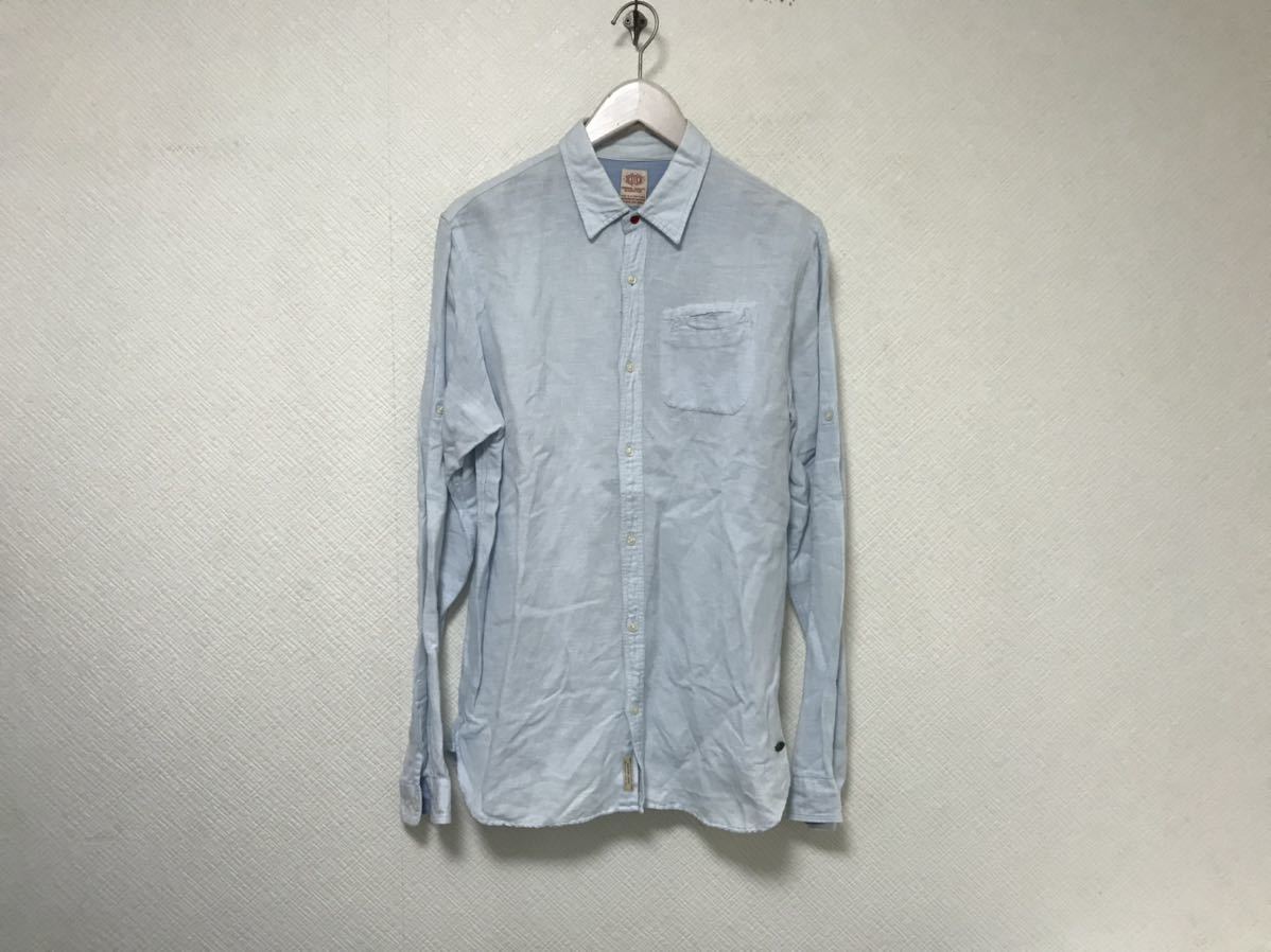 本物スコッチアンドソーダSCOTCH&SODAコットン麻リネン長袖シャツメンズアメカジスーツミリタリーサーフビジネス青ブルーMインド製拍卖