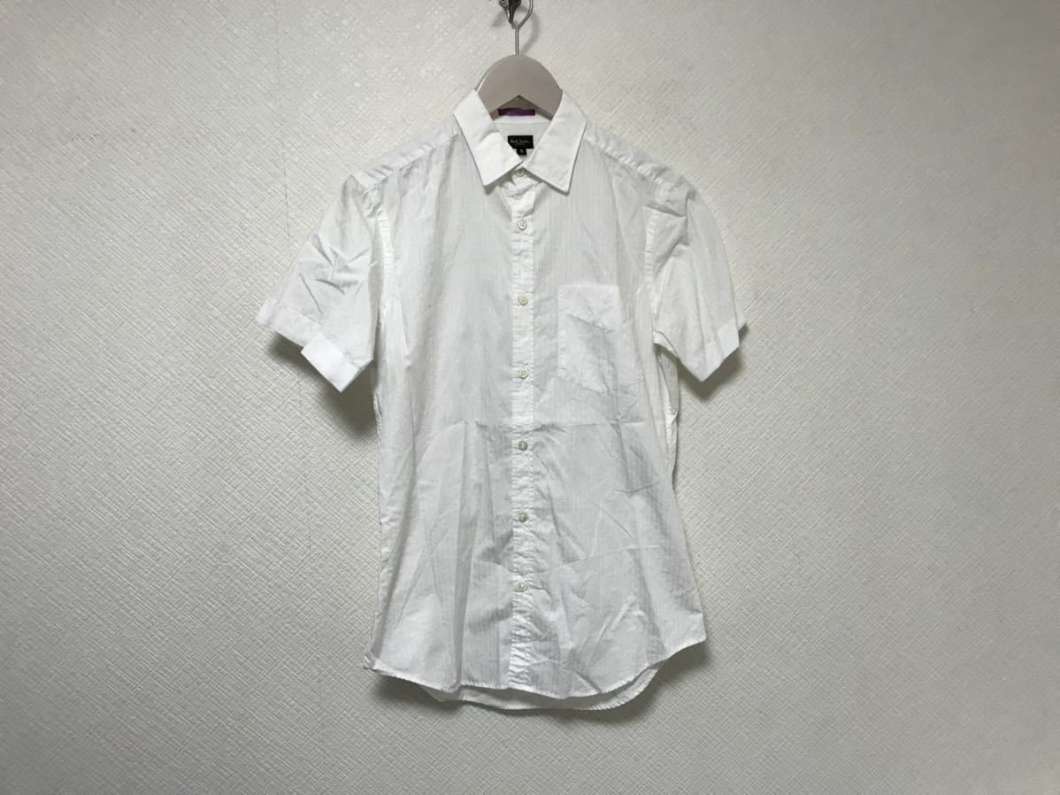 美品本物ポールスミスロンドンPAULSMITHシャドーストライプ柄コットンドレス半袖シャツメンズミリタリーサーフストリートビジネススーツS白拍卖