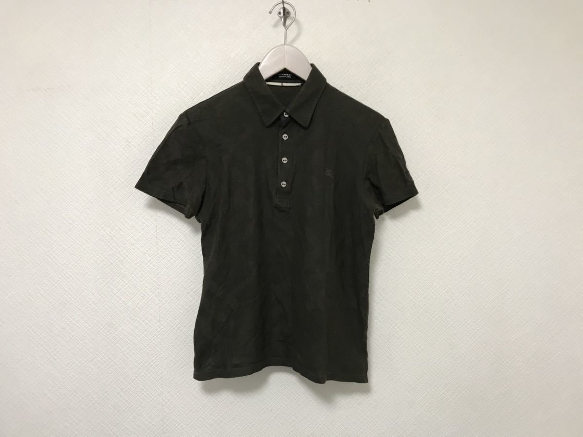 本物バーバリーブラックレーベルBURBERRYコットン柄半袖ポロシャツメンズアメカジサーフスーツビジネスミリタリー茶ブラウン2M日本製拍卖