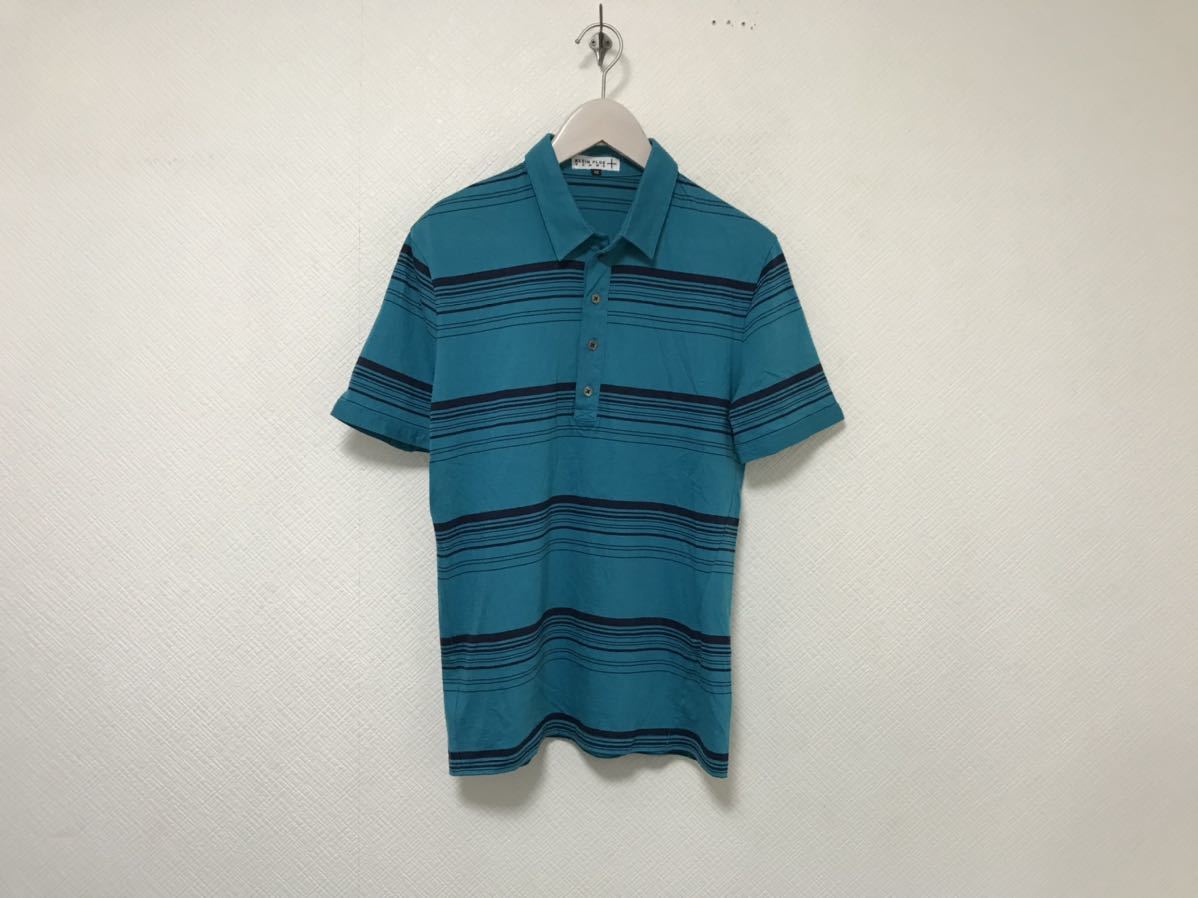 本物クランプリュスオムKLEINPLUSHOMMEコットンボーダー柄半袖ポロシャツメンズアメカジサーフスーツビジネスミリタリーL青ブルー48拍卖
