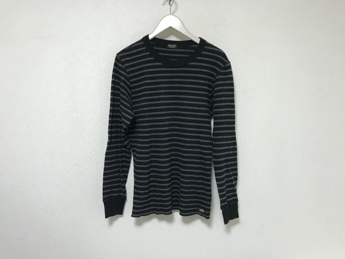本物ミスターオリーブMROLIVEコットンボーダー柄長袖TシャツロンTメンズアメカジサーフスーツビジネスグレー黒ブラックS日本製拍卖