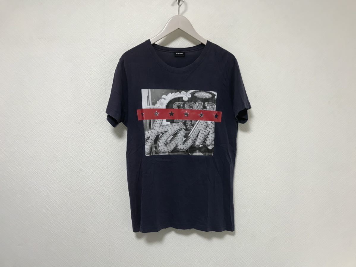 本物ディーゼルDIESELコットンプリント半袖Tシャツメンズサーフアメカジビジネススーツ紫パープルS拍卖