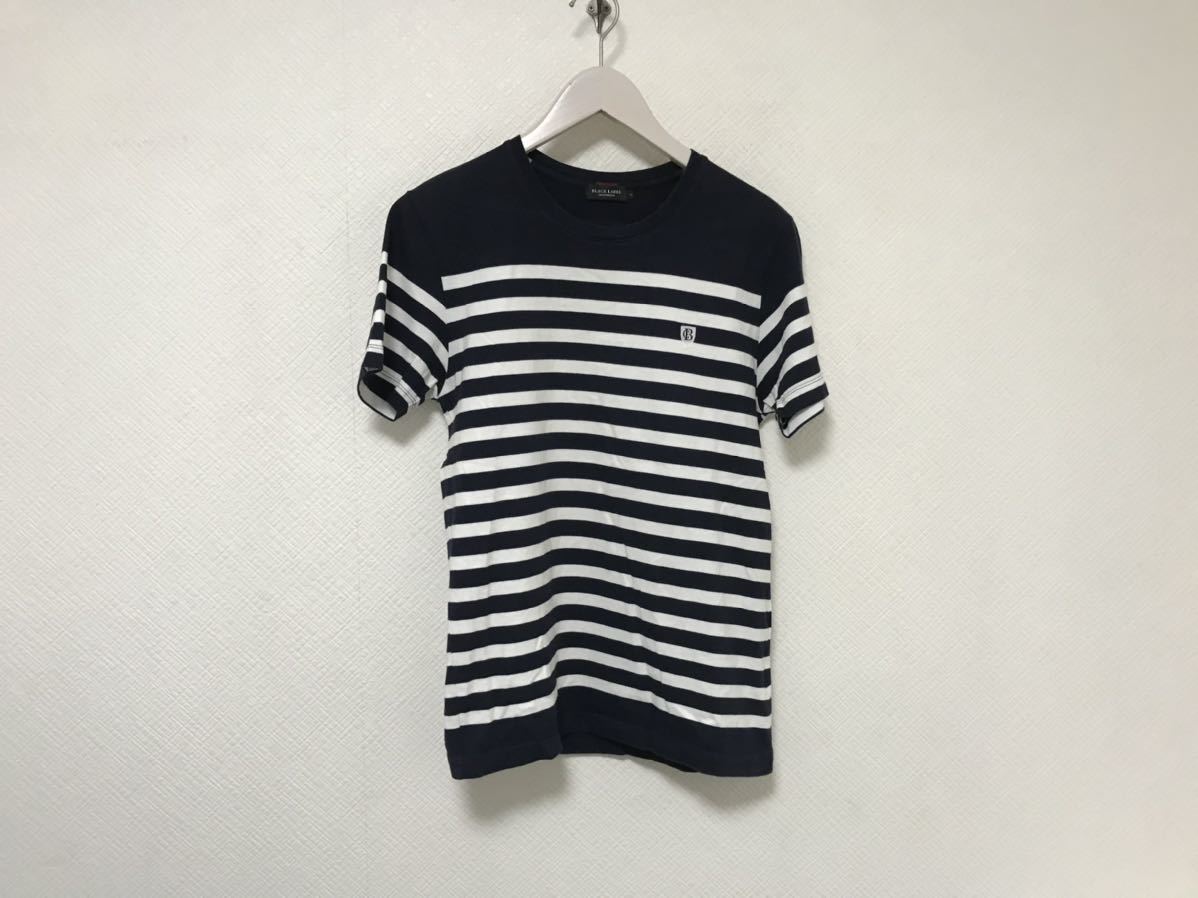 本物ブラックレーベルクレストブリッジBLACK LABELコットンボーダー柄半袖Tシャツメンズビジネススーツアメカジサーフ2M紺ネイビー拍卖