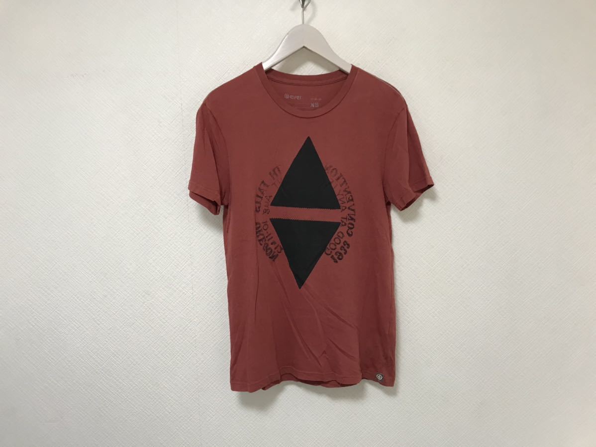 本物エバーeverエヴァーコットンプリント半袖Tシャツメンズビジネススーツアメカジサーフ赤レッドXSアメリカ製拍卖