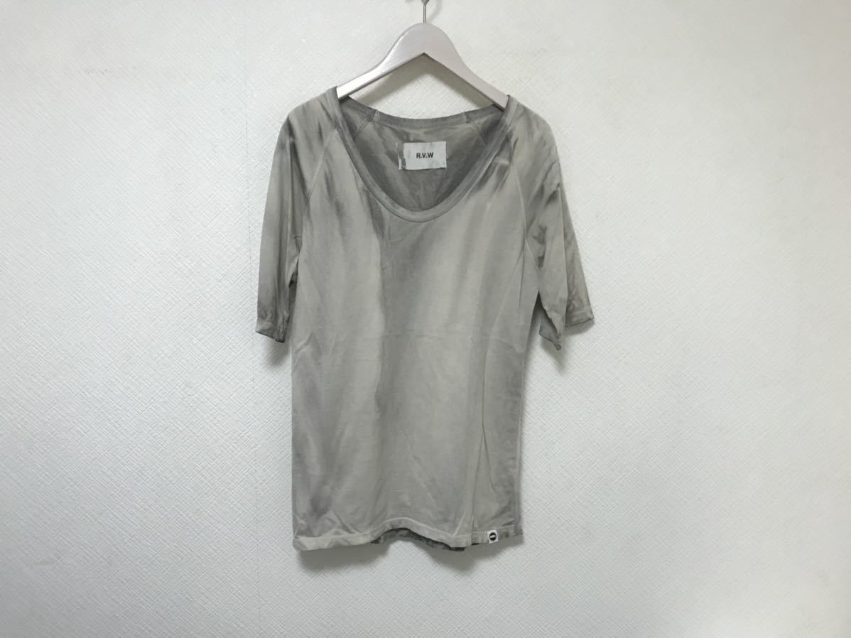 本物リップヴァンウィンクルR.V.W ripvanwinkleコットン後染め柄Vネック半袖Tシャツメンズビジネススーツアメカジ XLサーフ4日本製グレー拍卖