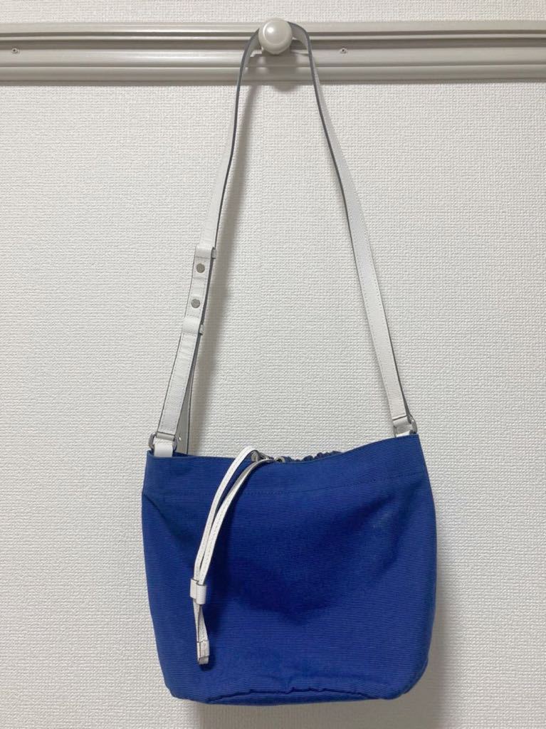 SAZABY サザビー レザー×キャンバスショルダーバッグ 青 美品拍卖