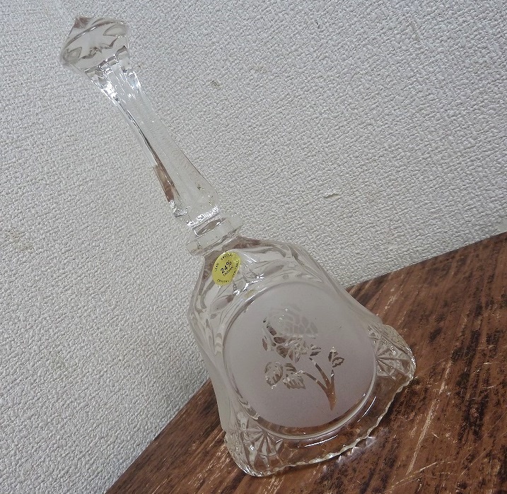 (☆BM)クリスタルガラス ベル 呼び鈴 高さ20.5㎝ クラッシック レトロ 鈴 薔薇 バラ ローズ 卓上ベル アンティーク 拍卖