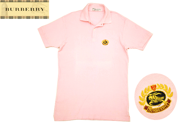 Y-5010★送料無料★Burberrys バーバリー★90s 英国イングランド製 ヴィンテージ ピンク ホース刺繍 鹿の子 半袖 ポロシャツ S拍卖