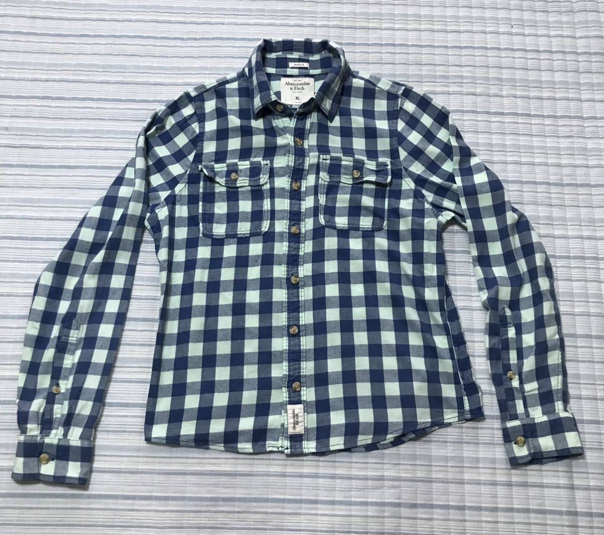 Abercrombie & Fitch アバクロ MUSCLE 長袖シャツ XL シェパード・チェック 紺 緑 白群拍卖