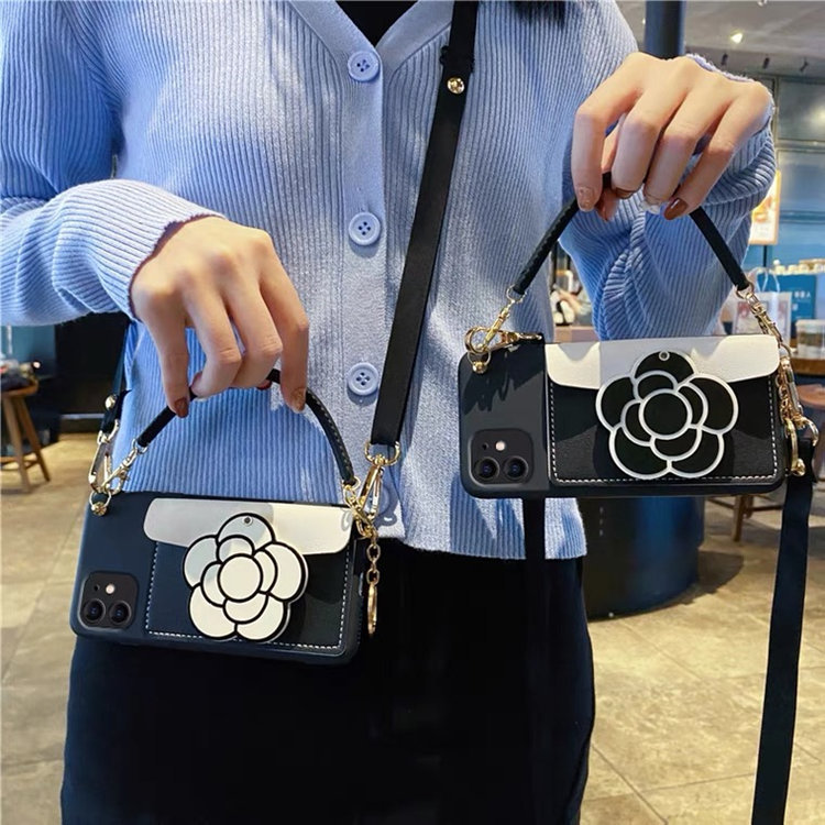 iPhone 14 Pro Maxケース Apple 6.7インチ スマホケース 保護カバー 背面カバー カード収納 短長チェーン付き はな 鏡 おしゃれ拍卖