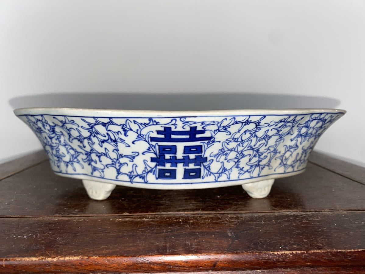 盆栽鉢 木瓜 青絵 小品盆栽 ミニ盆栽 四つ足 盆栽 園芸 園芸 ガーデニング 鉢 植木鉢拍卖