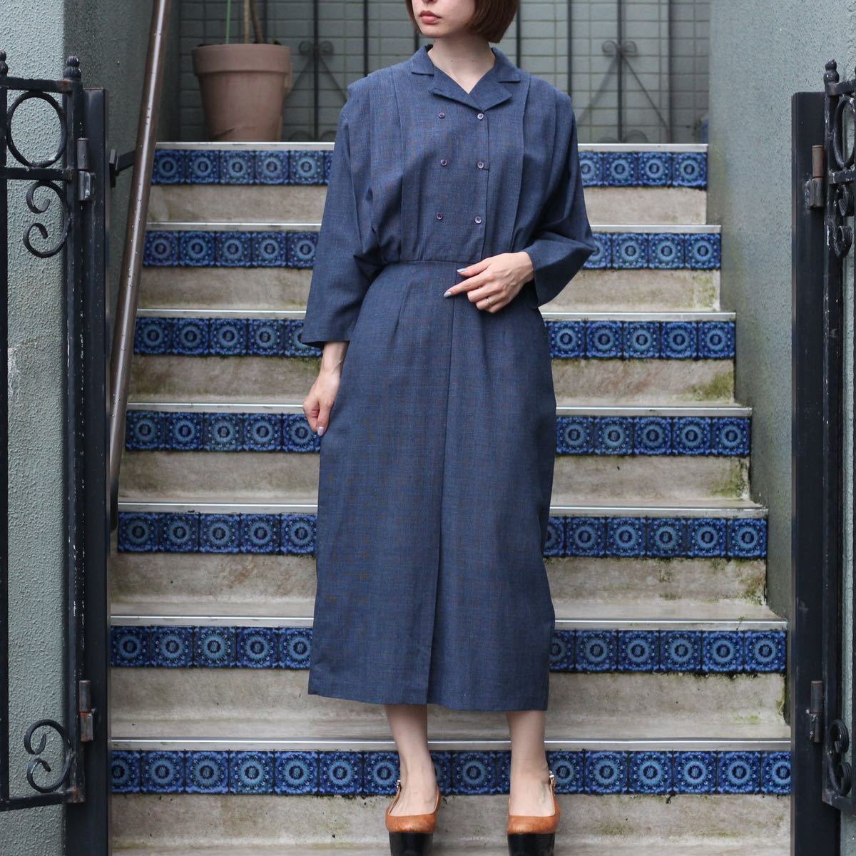 USA VINTAGE CHECK PATTERNED DESIGN LONG ONE PIECE/アメリカ古着チェック柄デザインロングワンピース拍卖