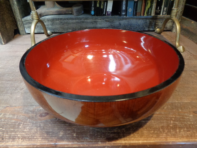 【朱塗こね鉢24㎝】無垢骨董木製古民具蕎麦打ち古道具アンティーク花入れ木彫り箪笥サラダボウル古民具インテリア花器和食割烹日本料理拍卖