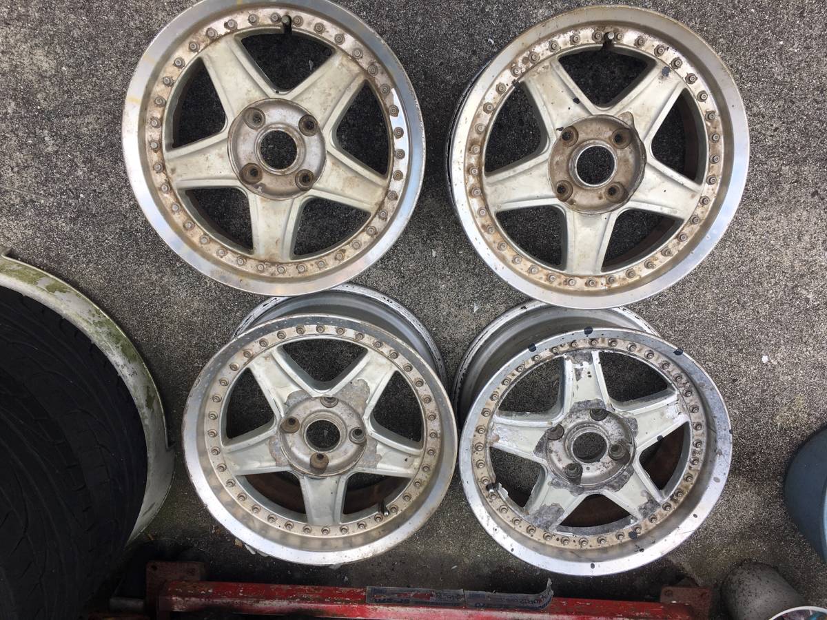 完全ジャンク ワーク E-ウィングⅢ WORK 希少4H 114.3 16インチ 7J8J 部品取り リバレル レストアベース 再生 輸出拍卖