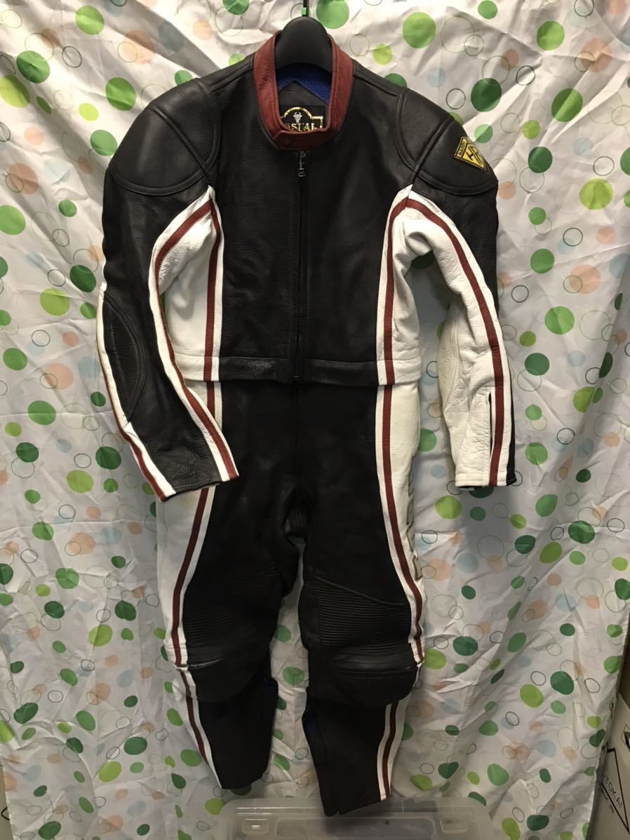 CASUAL レザーレーシングスーツ 2p つなぎ オールレザー 当時物 ツナギ拍卖