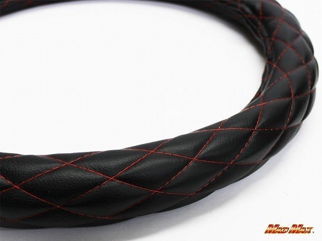 【送料800円】カー用品 国産 ソフトレザー ブラック/レッド シングルステッチ ハンドルカバー Mサイズ/ステアリング拍卖
