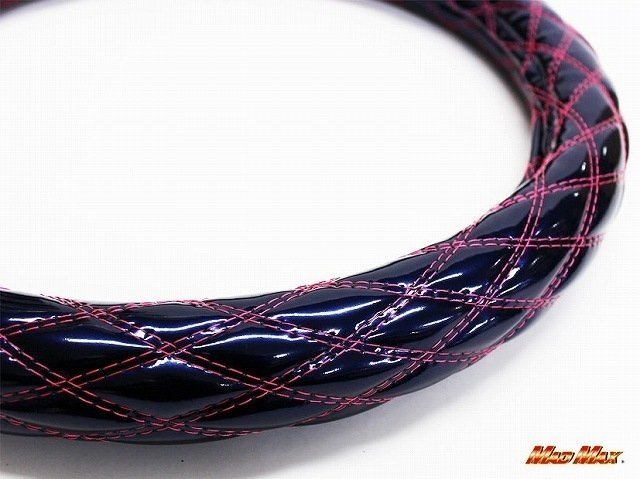 【送料800円】トラック用品 国産 エナメル ネイビー/ピンク ダブルステッチ ハンドルカバー 2HMサイズ/ステアリング拍卖