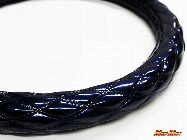 【送料800円】トラック用品 国産 エナメル ネイビー/ブラック ダブルステッチ ハンドルカバー 2HS/ステアリングカバー拍卖