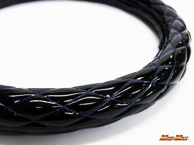 【送料800円】トラック用品 国産 エナメル ブラック/ライトブルー シングルステッチ ハンドルカバー S/ステアリング拍卖