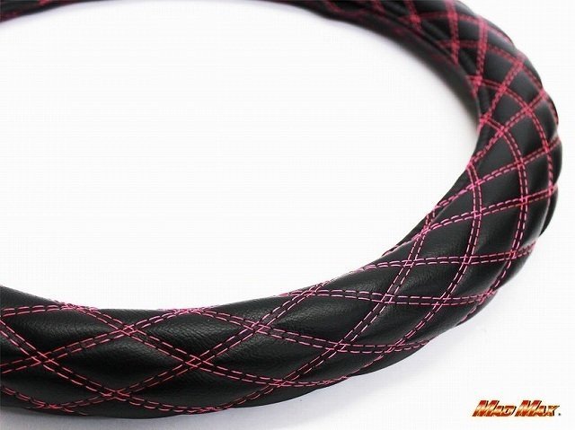 【送料800円】トラック用品 国産 ソフトレザー ブラック/ピンク ダブルステッチ ハンドルカバー2HM/ステアリング拍卖