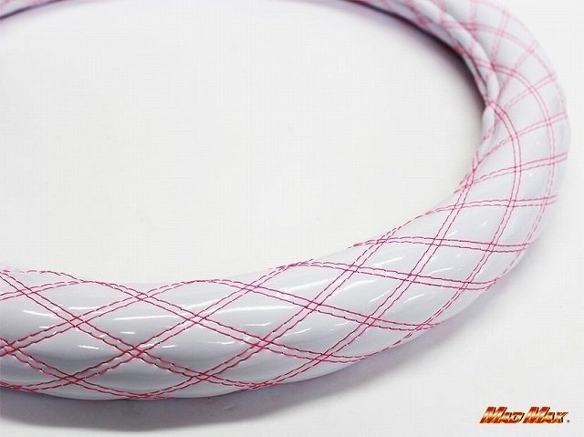 【送料800円】トラック用品 国産 エナメル ホワイト/ピンク ダブルステッチ ハンドルカバー 2HMサイズ/ステアリング拍卖