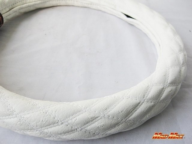 【送料800円】トラック用品 国産 オーストリッチ ホワイト ダブルステッチ ハンドルカバー LSサイズ/ステアリング拍卖
