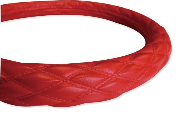 【送料800円】カー用品 国産 ソフトレザー レッド/レッド ダブルステッチ ハンドルカバー Mサイズ/ステアリングカバー拍卖