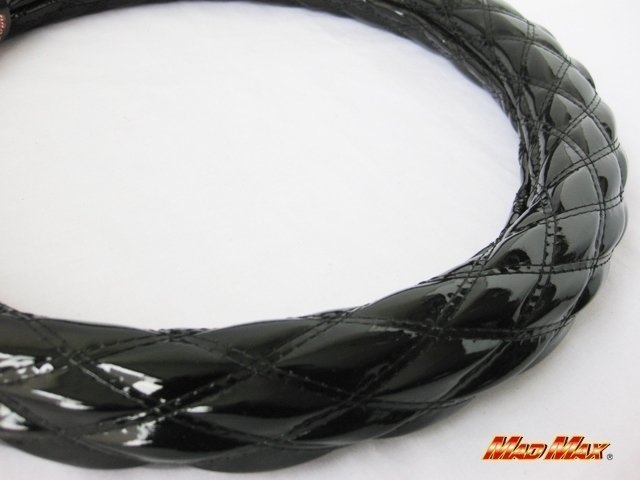 【送料800円】トラック用品 国産 エナメル ブラック/ブラック ダブルステッチ ハンドルカバー 2HM/ステアリングカバー拍卖