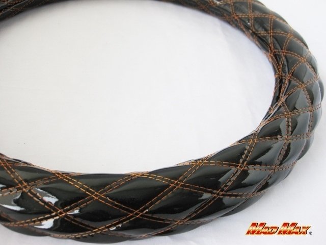 【送料800円】トラック用品 国産 エナメル ブラック/オレンジ ダブルステッチ ハンドルカバー 2HL/ステアリングカバー拍卖