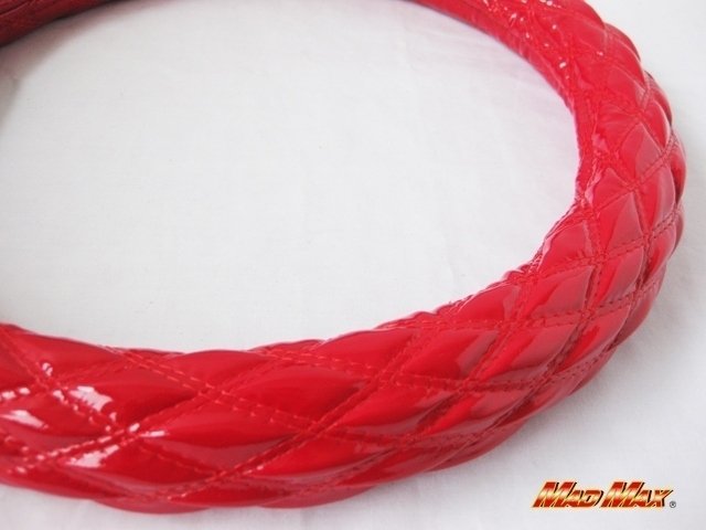 【送料800円】トラック用品 国産 エナメル レッド/レッド ダブルステッチ ハンドルカバー 2HSサイズ/ステアリングカバー拍卖