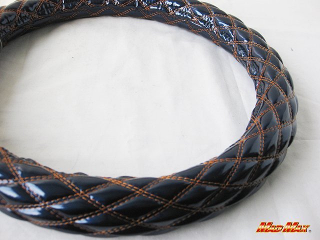 【送料800円】トラック用品 国産 エナメル ネイビー/オレンジ ダブルステッチ ハンドルカバー 2HL/ステアリングカバー拍卖