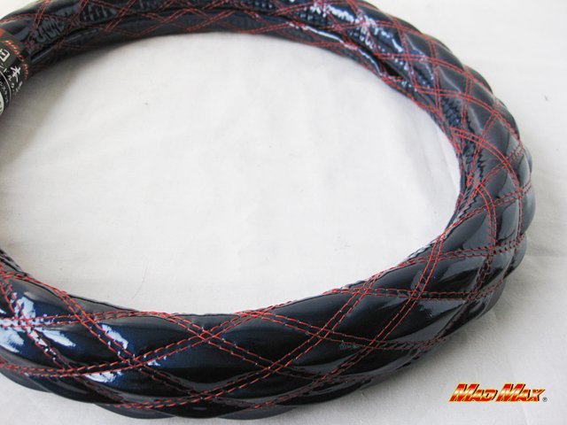 【送料800円】トラック用品 国産エナメル ネイビー/レッド ダブルステッチ ハンドルカバー LSサイズ/ステアリングカバー拍卖