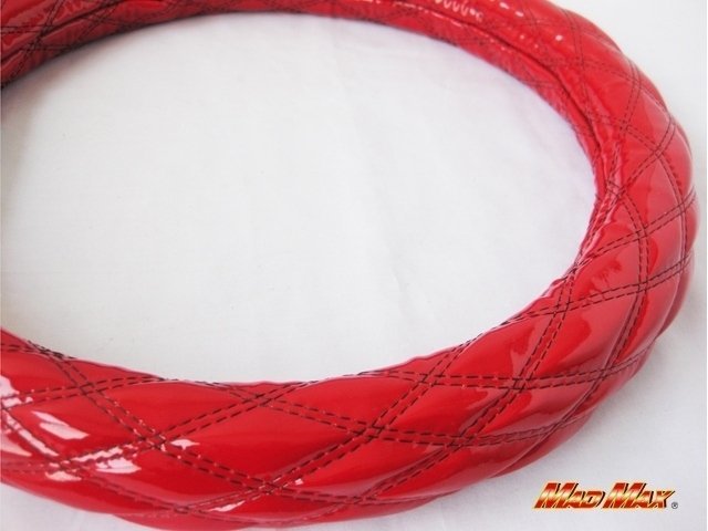 【送料800円】カー用品 国産 エナメル レッド/ブラック ダブルステッチ ハンドルカバー Sサイズ/ステアリングカバー拍卖