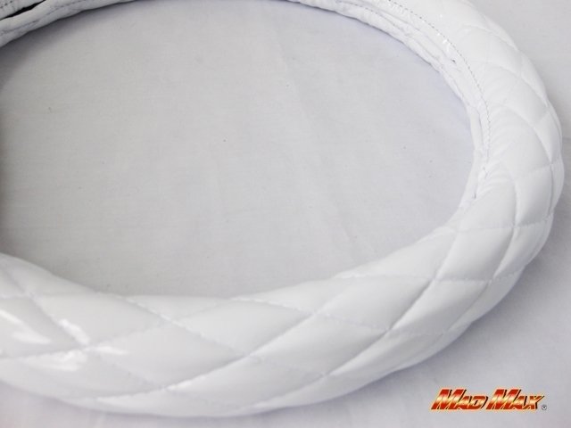 【送料800円】トラック用品 国産 エナメル ホワイト シングルステッチ ハンドルカバー 2HLサイズ/ステアリング拍卖